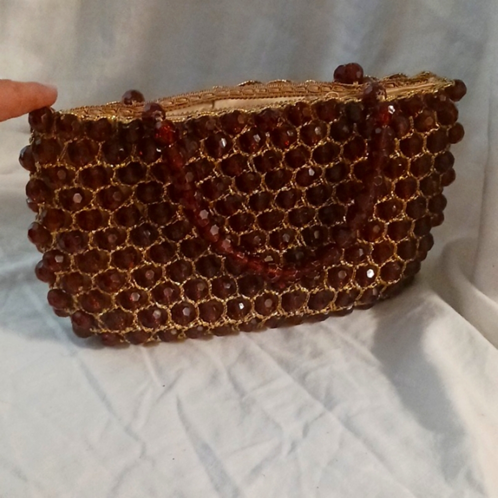 Vintage red ruby colored beaded purse